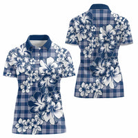 Hibiscus Pakala Cobalt Blue Royal Women Polo Shirt Tropical Floral Stylized - Polynesian Pride
