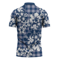 Hibiscus Pakala Cobalt Blue Royal Zipper Polo Shirt Tropical Floral Stylized - Polynesian Pride