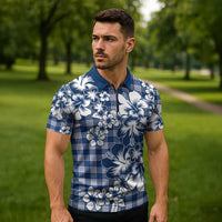 Hibiscus Pakala Cobalt Blue Royal Zipper Polo Shirt Tropical Floral Stylized - Polynesian Pride