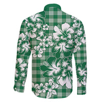 Hibiscus Pakala Emerald Green Family Matching Off The Shoulder Long Sleeve Dress and Hawaiian Shirt Tropical Floral Stylized - Polynesian Pride