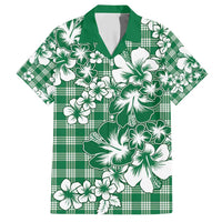 Hibiscus Pakala Emerald Green Family Matching Short Sleeve Bodycon Dress and Hawaiian Shirt Tropical Floral Stylized - Polynesian Pride