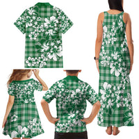 Hibiscus Pakala Emerald Green Family Matching Tank Maxi Dress and Hawaiian Shirt Tropical Floral Stylized - Polynesian Pride