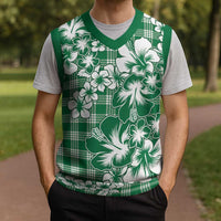 Hibiscus Pakala Emerald Green Christmas Knitted V-Neck Vest Tropical Floral Stylized LT01 - Polynesian Pride