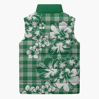 Hibiscus Pakala Emerald Green Sleeveless Puffer Jacket Tropical Floral Stylized - Polynesian Pride