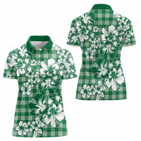 Hibiscus Pakala Emerald Green Women Polo Shirt Tropical Floral Stylized - Polynesian Pride