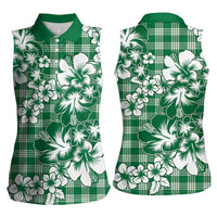 Hibiscus Pakala Emerald Green Women Sleeveless Polo Shirt Tropical Floral Stylized - Polynesian Pride