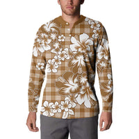 Hibiscus Pakala Bronze Brown Button Sweatshirt Tropical Floral Stylized LT01 - Polynesian Pride