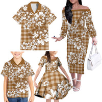 Hibiscus Pakala Bronze Brown Family Matching Off The Shoulder Long Sleeve Dress and Hawaiian Shirt Tropical Floral Stylized - Polynesian Pride