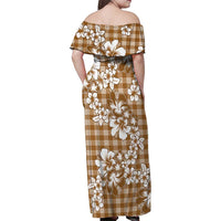 Hibiscus Pakala Bronze Brown Family Matching Off Shoulder Maxi Dress and Hawaiian Shirt Tropical Floral Stylized - Polynesian Pride