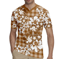 Hibiscus Pakala Bronze Brown Rugby Jersey Tropical Floral Stylized - Polynesian Pride