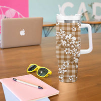 Hibiscus Pakala Bronze Brown Tumbler With Handle Tropical Floral Stylized - Polynesian Pride