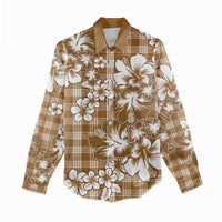Hibiscus Pakala Bronze Brown Women Casual Shirt Tropical Floral Stylized - Polynesian Pride