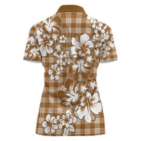 Hibiscus Pakala Bronze Brown Women Polo Shirt Tropical Floral Stylized - Polynesian Pride