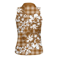 Hibiscus Pakala Bronze Brown Women Sleeveless Polo Shirt Tropical Floral Stylized - Polynesian Pride
