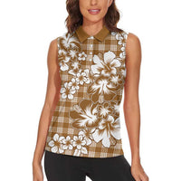 Hibiscus Pakala Bronze Brown Women Sleeveless Polo Shirt Tropical Floral Stylized - Polynesian Pride