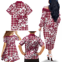 Hibiscus Pakala Royal Magenta Family Matching Off The Shoulder Long Sleeve Dress and Hawaiian Shirt Tropical Floral Stylized - Polynesian Pride