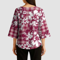 Hibiscus Pakala Royal Magenta Kimono Sleeve Blouse Tropical Floral Stylized - Polynesian Pride