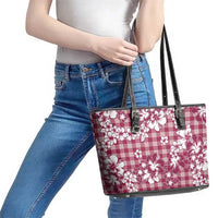 Hibiscus Pakala Royal Magenta Leather Tote Bag Tropical Floral Stylized - Polynesian Pride