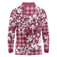 Hibiscus Pakala Royal Magenta Long Sleeve Polo Shirt Tropical Floral Stylized - Polynesian Pride
