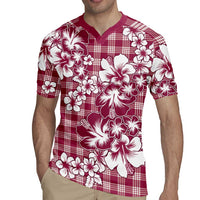 Hibiscus Pakala Royal Magenta Rugby Jersey Tropical Floral Stylized - Polynesian Pride