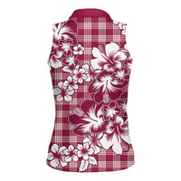 Hibiscus Pakala Royal Magenta Women Sleeveless Polo Shirt Tropical Floral Stylized - Polynesian Pride