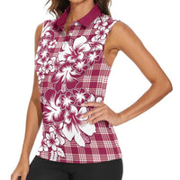 Hibiscus Pakala Royal Magenta Women Sleeveless Polo Shirt Tropical Floral Stylized - Polynesian Pride