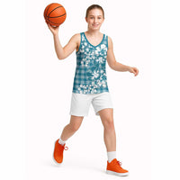 Hibiscus Pakala Ocean Depths Blue Basketball Jersey Tropical Floral Stylized - Polynesian Pride