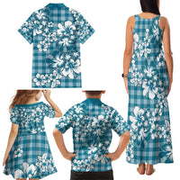 Hibiscus Pakala Ocean Depths Blue Family Matching Tank Maxi Dress and Hawaiian Shirt Tropical Floral Stylized - Polynesian Pride
