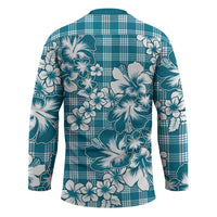 Hibiscus Pakala Ocean Depths Blue Hockey Jersey Tropical Floral Stylized - Polynesian Pride