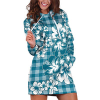 Hibiscus Pakala Ocean Depths Blue Hoodie Dress Tropical Floral Stylized - Polynesian Pride