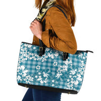 Hibiscus Pakala Ocean Depths Blue Leather Tote Bag Tropical Floral Stylized - Polynesian Pride