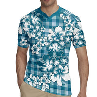 Hibiscus Pakala Ocean Depths Blue Rugby Jersey Tropical Floral Stylized - Polynesian Pride
