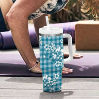 Hibiscus Pakala Ocean Depths Blue Tumbler With Handle Tropical Floral Stylized - Polynesian Pride