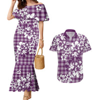 Hibiscus Pakala Sweetie Purple Couples Matching Mermaid Dress and Hawaiian Shirt Tropical Floral Stylized - Polynesian Pride
