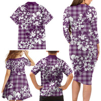 Hibiscus Pakala Sweetie Purple Family Matching Long Sleeve Bodycon Dress and Hawaiian Shirt Tropical Floral Stylized - Polynesian Pride