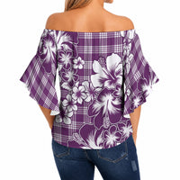 Hibiscus Pakala Sweetie Purple Off Shoulder Wrap Waist Top Tropical Floral Stylized LT01 - Polynesian Pride