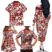 Hibiscus Pakala Fantasy Red Family Matching Off The Shoulder Long Sleeve Dress and Hawaiian Shirt Tropical Floral Stylized - Polynesian Pride