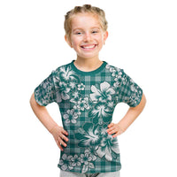 Hibiscus Pakala Aqua Teal Kid T Shirt Tropical Floral Stylized - Polynesian Pride