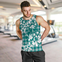 Hibiscus Pakala Aqua Teal Men Tank Top Tropical Floral Stylized - Polynesian Pride