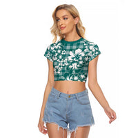 Hibiscus Pakala Aqua Teal Raglan Cropped T Shirt Tropical Floral Stylized - Polynesian Pride