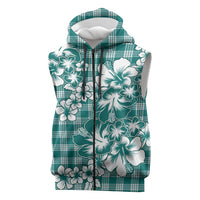 Hibiscus Pakala Aqua Teal Sleeveless Zip Hoodie Tropical Floral Stylized - Polynesian Pride