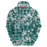 Hibiscus Pakala Aqua Teal Zip Hoodie Tropical Floral Stylized - Polynesian Pride