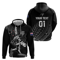 Custom New Zealand Cricket Zip Hoodie Maori Kiwi Black Fern