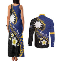 Personalised Nauru Couples Matching Tank Maxi Dress and Long Sleeve Button Shirt Naoero Proud Plumeria