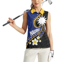 Personalised Nauru Women Sleeveless Polo Shirt Naoero Proud Plumeria