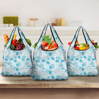 Hawaii Anthurium Tiare Pikake Lei Grocery Bag UliUli Lauhala Art Pattern