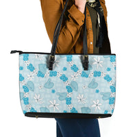 Hawaii Anthurium Tiare Pikake Lei Leather Tote Bag UliUli Lauhala Art Pattern