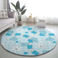 Hawaii Anthurium Tiare Pikake Lei Round Carpet UliUli Lauhala Art Pattern
