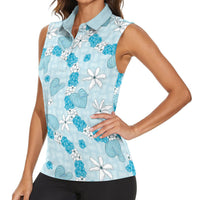Hawaii Anthurium Tiare Pikake Lei Women Sleeveless Polo Shirt UliUli Lauhala Art Pattern