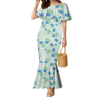 Hawaii Anthurium Tiare Pikake Lei Family Matching Mermaid Dress and Hawaiian Shirt Omaomao Lauhala Art Pattern LT01 Mom's Dress Green - Polynesian Pride